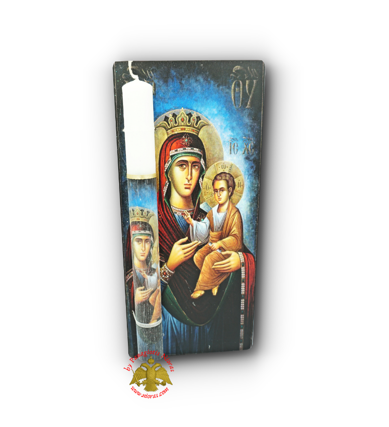 Easter Candle With Wooden Icon of Theotokos 30cm